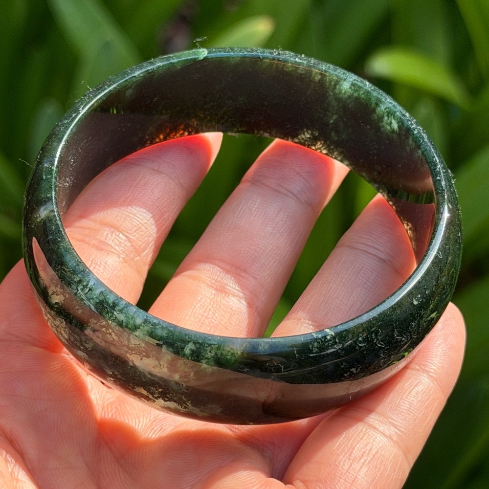 62mm inner diameter wide moss‎ agate bangle 0442 - Picture 6 of 8